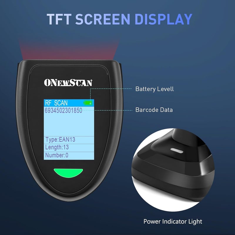 onewscan Barcode Scanner Wireless, 1D CCD Barcode Reader with Smart Base Stand 2.4G Wireless & USB Wired Connection Plug and Play Handheld Bar Code Scanners with Screen - Image 3